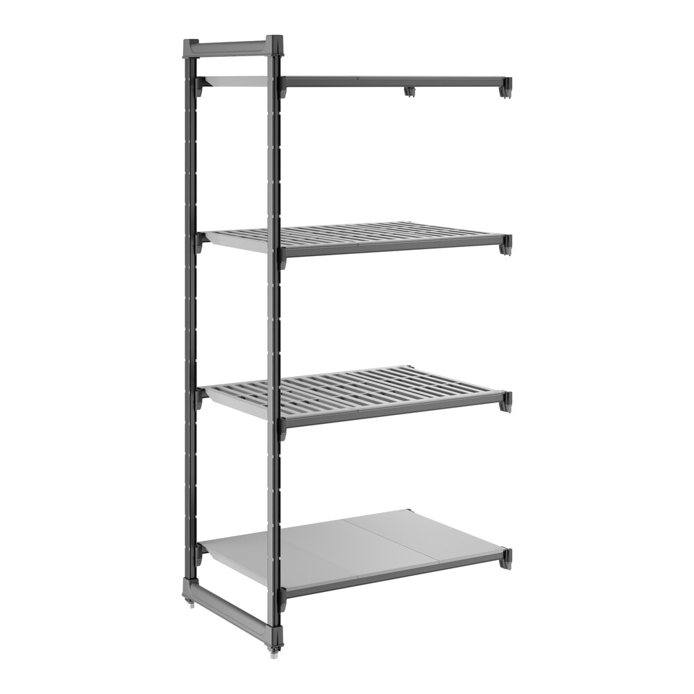 Cambro CBA243672VS4580 Camshelving® Basics Plus Add On Unit with 3 Vented Shelves and 1 Solid Shelf - 24" x 36" x 72"
