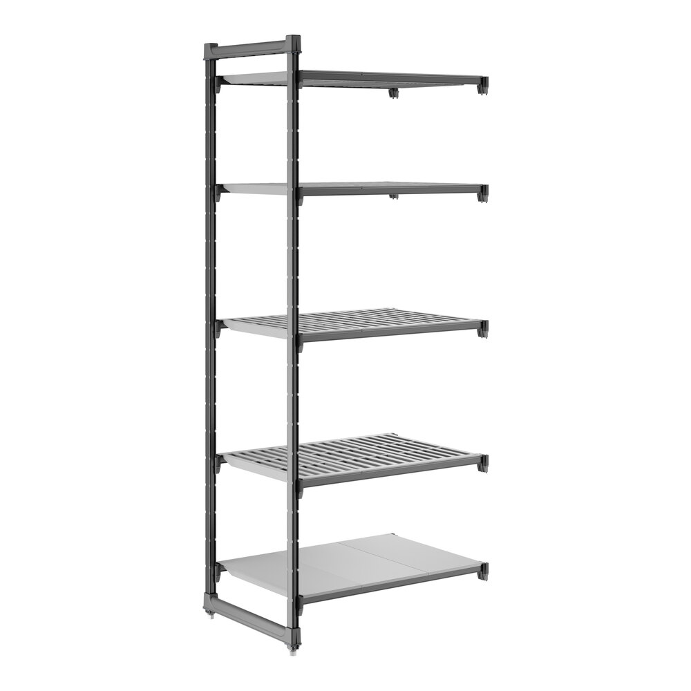 Cambro CBA243684VS5580 Camshelving® Basics Plus Add On Unit with 4 Vented Shelves and 1 Solid Shelf - 24" x 36" x 84"