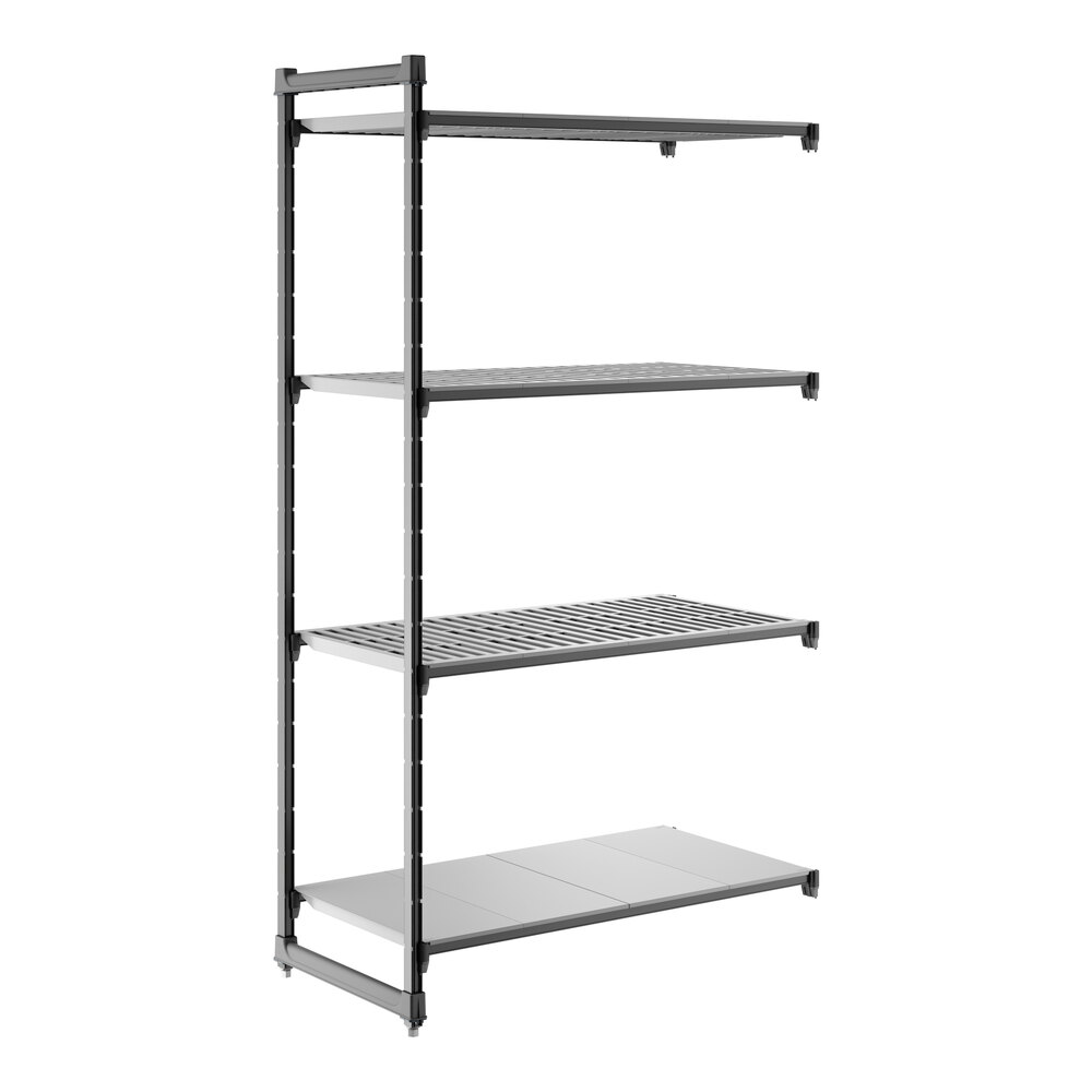 Cambro CBA244884VS4580 Camshelving® Basics Plus Add On Unit with 3 Vented Shelves and 1 Solid Shelf - 24" x 48" x 84"