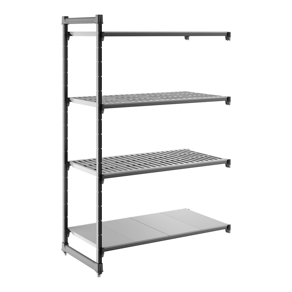 Cambro CBA244872VS4580 Camshelving® Basics Plus Add On Unit with 3 Vented Shelves and 1 Solid Shelf - 24" x 48" x 72"