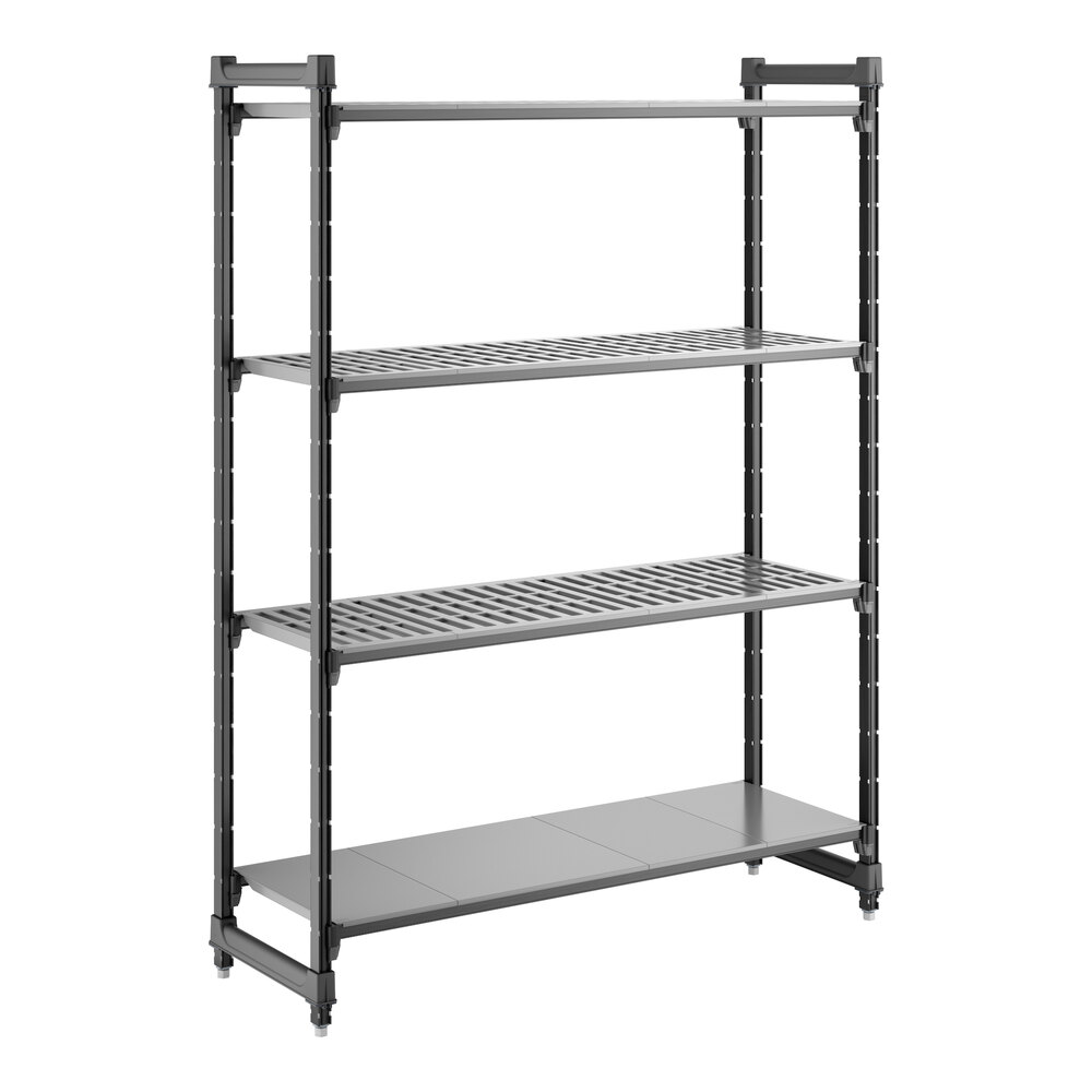 Cambro CBU185472VS4580 Camshelving® Basics Plus Stationary Starter Unit with 3 Vented Shelves and 1 Solid Shelf - 18" x 54" x 72"