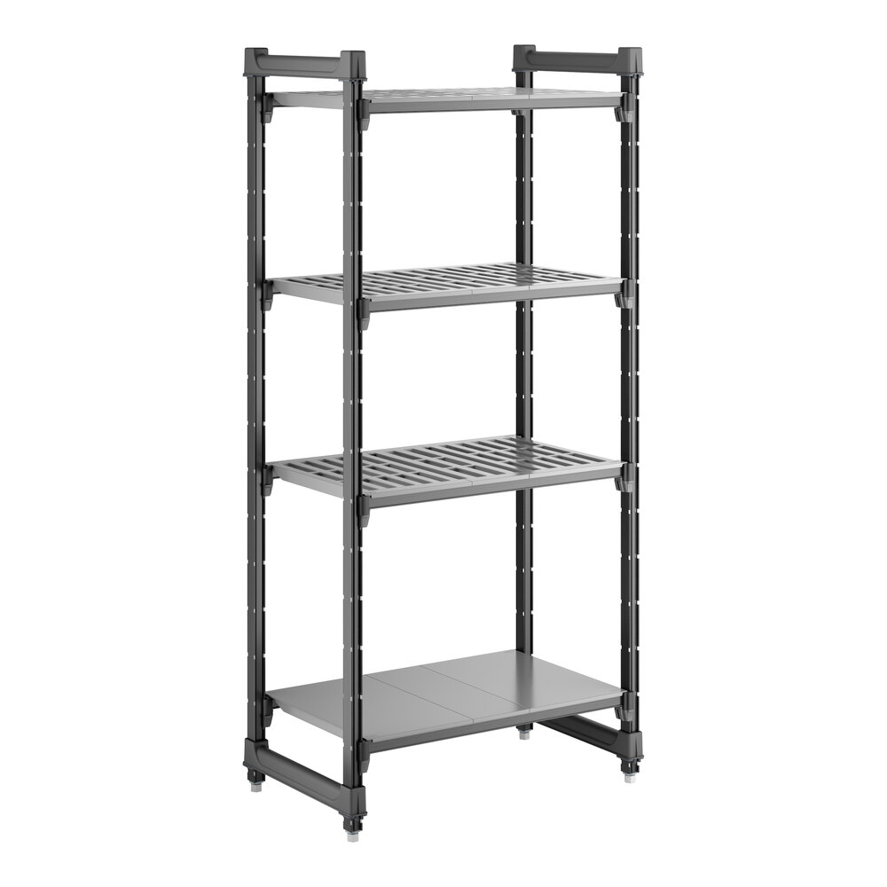 Cambro CBU183064VS4580 Camshelving® Basics Plus Stationary Starter Unit with 3 Vented Shelves and 1 Solid Shelf - 18" x 30" x 64"