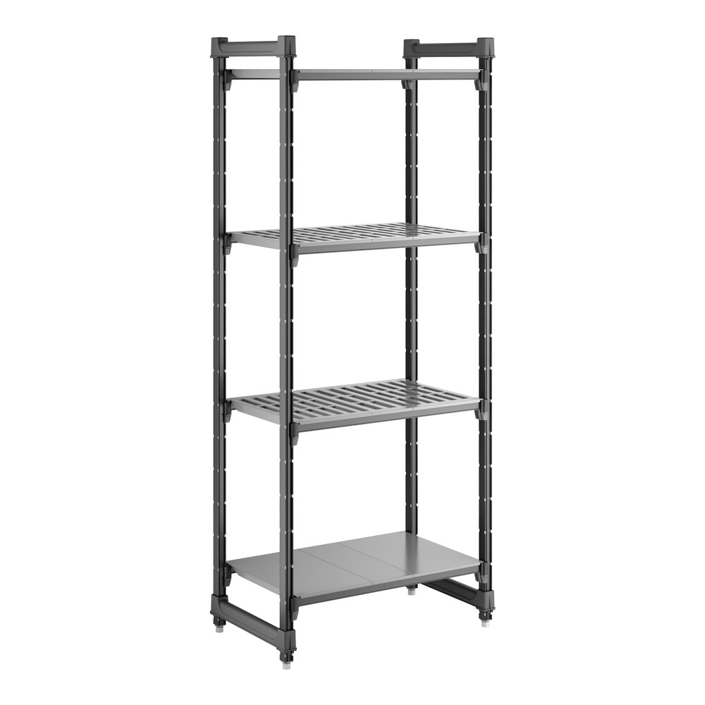 Cambro CBU183072VS4580 Camshelving® Basics Plus Stationary Starter Unit with 3 Vented Shelves and 1 Solid Shelf - 18" x 30" x 72"