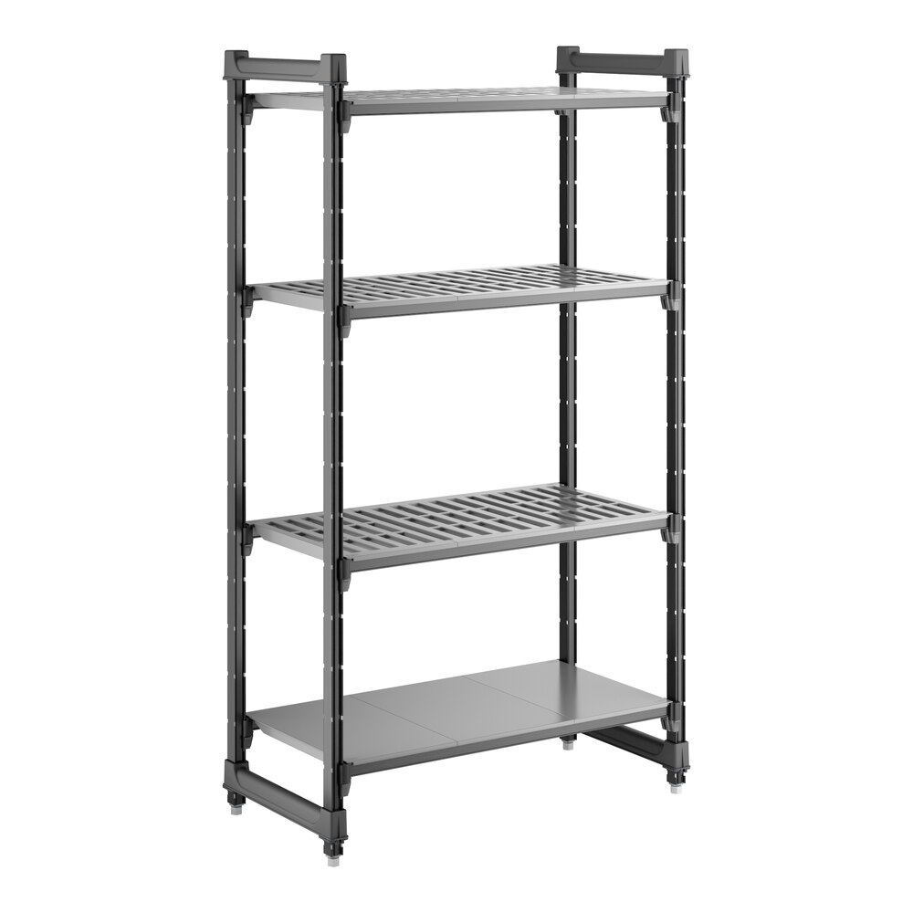 Cambro CBU183664VS4580 Camshelving® Basics Plus Stationary Starter Unit with 3 Vented Shelves and 1 Solid Shelf - 18" x 36" x 64"