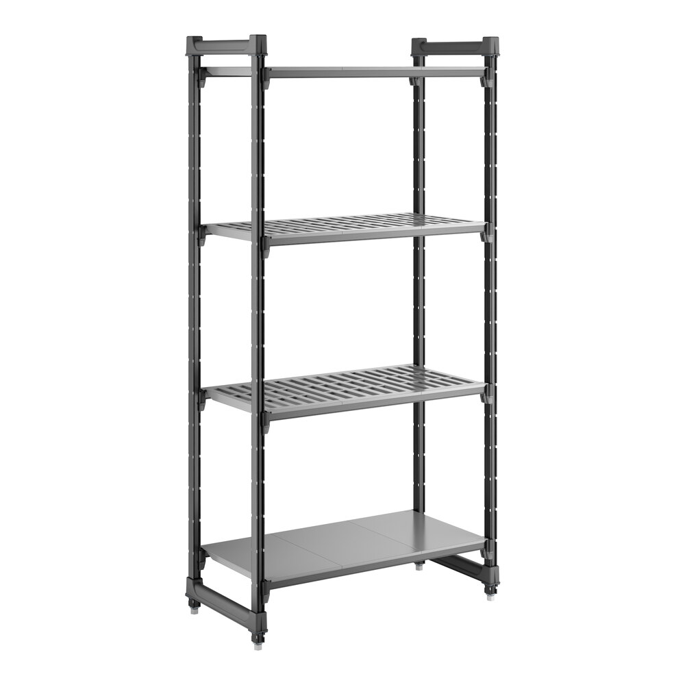 Cambro CBU183672VS4580 Camshelving® Basics Plus Stationary Starter Unit with 3 Vented Shelves and 1 Solid Shelf - 18" x 36" x 72"