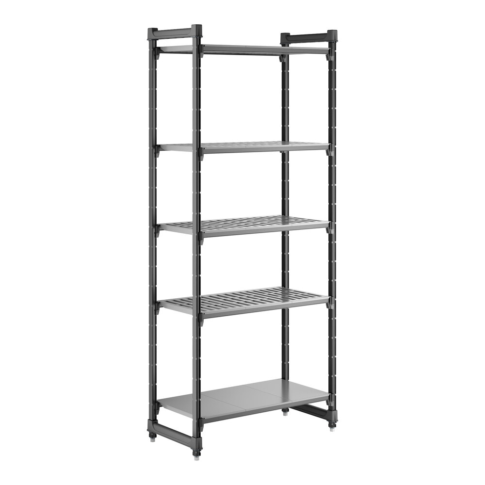 Cambro CBU183684VS5580 Camshelving® Basics Plus Stationary Starter Unit with 4 Vented Shelves and 1 Solid Shelf - 18" x 36" x 84"