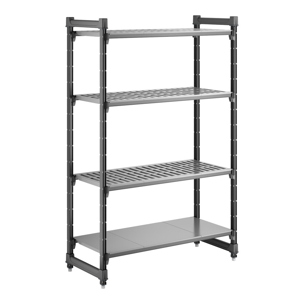 Cambro CBU184264VS4580 Camshelving® Basics Plus Stationary Starter Unit with 3 Vented Shelves and 1 Solid Shelf - 18" x 42" x 64"