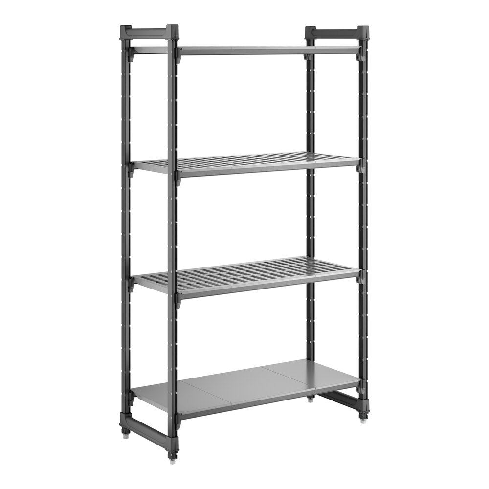 Cambro CBU184272VS4580 Camshelving® Basics Plus Stationary Starter Unit with 3 Vented Shelves and 1 Solid Shelf - 18" x 42" x 72"