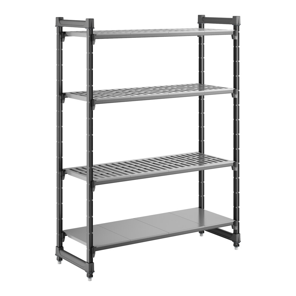 Cambro CBU184864VS4580 Camshelving® Basics Plus Stationary Starter Unit with 3 Vented Shelves and 1 Solid Shelf - 18" x 48" x 64"