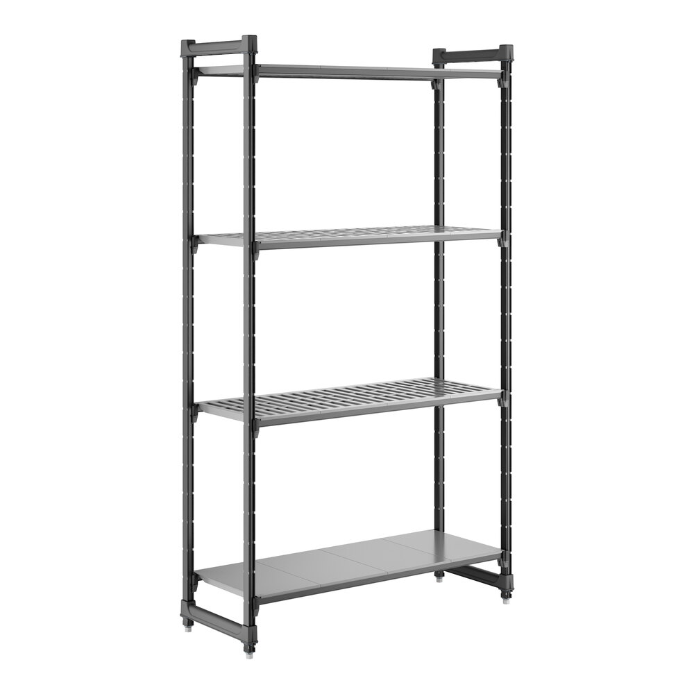 Cambro CBU184884VS4580 Camshelving® Basics Plus Stationary Starter Unit with 3 Vented Shelves and 1 Solid Shelf - 18" x 48" x 84"
