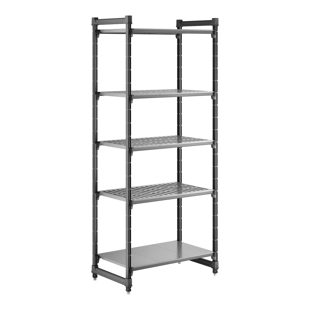 Cambro CBU213684VS5580 Camshelving® Basics Plus Stationary Starter Unit with 4 Vented Shelves and 1 Solid Shelf - 21" x 36" x 84"