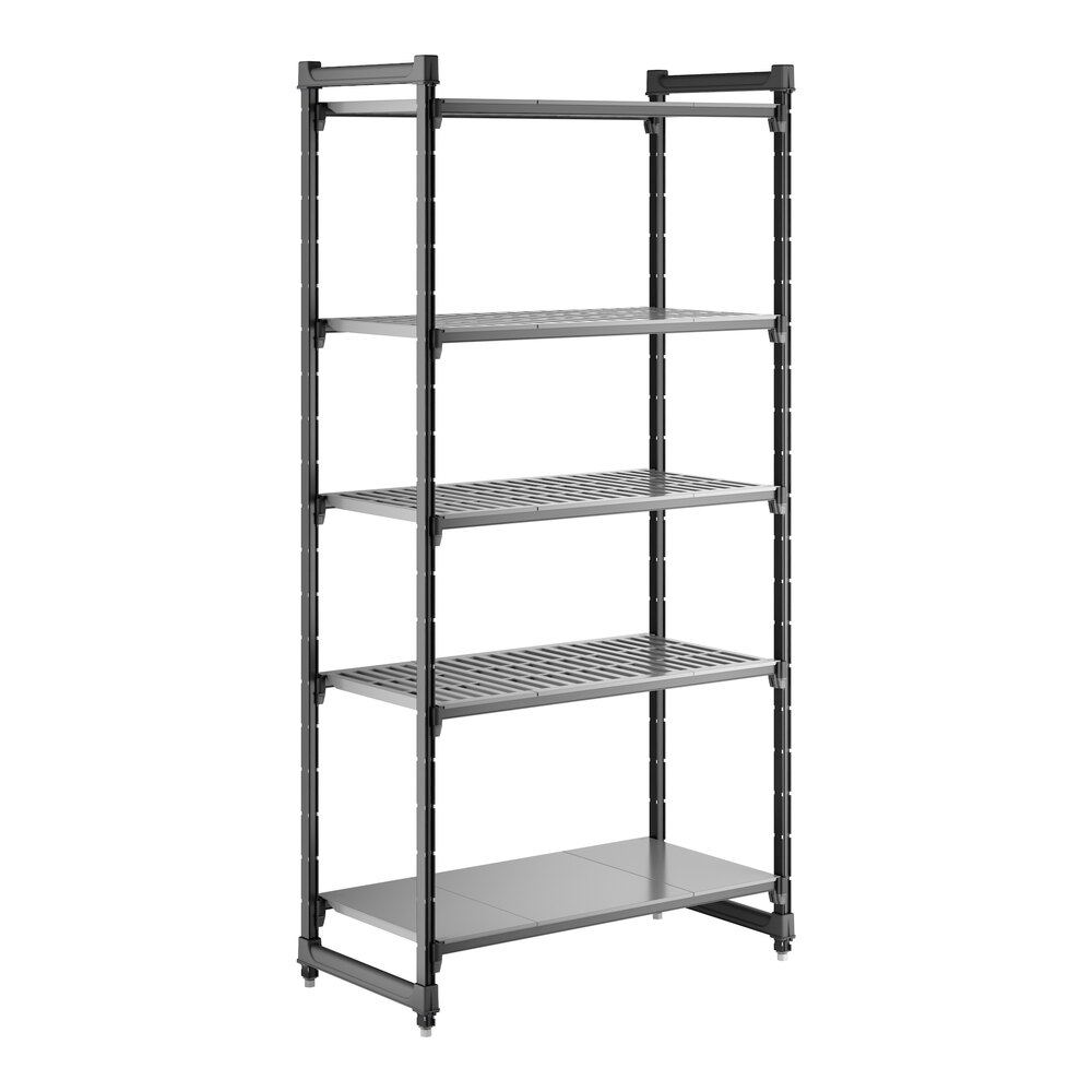 Cambro CBU214284VS5580 Camshelving® Basics Plus Stationary Starter Unit with 4 Vented Shelves and 1 Solid Shelf - 21" x 42" x 84"
