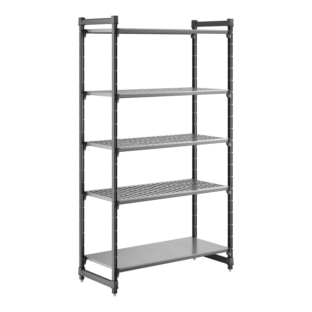 Cambro CBU214884VS5580 Camshelving® Basics Plus Stationary Starter Unit with 4 Vented Shelves and 1 Solid Shelf - 21" x 48" x 84"