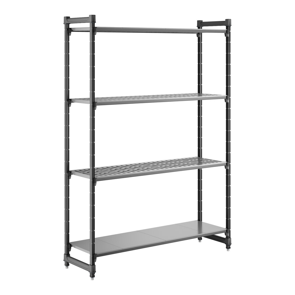 Cambro CBU186084VS4580 Camshelving® Basics Plus Stationary Starter Unit with 3 Vented Shelves and 1 Solid Shelf - 18" x 60" x 84"