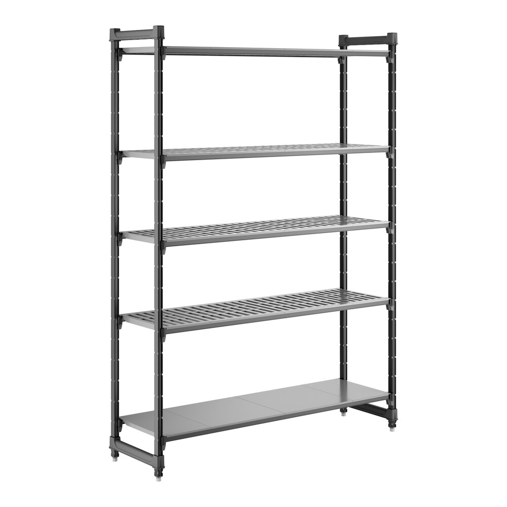 Cambro CBU186084VS5580 Camshelving® Basics Plus Stationary Starter Unit with 4 Vented Shelves and 1 Solid Shelf - 18" x 60" x 84"