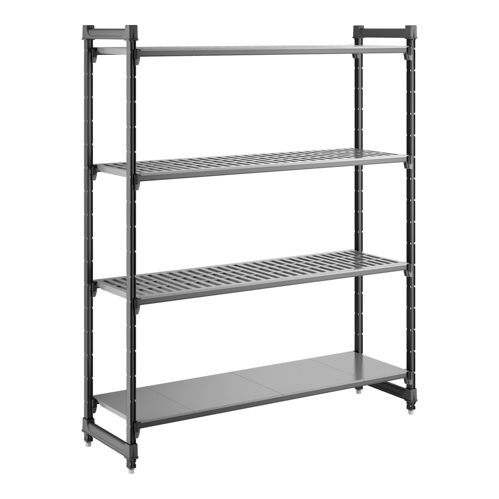 Cambro CBU186072VS4580 Camshelving® Basics Plus Stationary Starter Unit with 3 Vented Shelves and 1 Solid Shelf - 18" x 60" x 72"