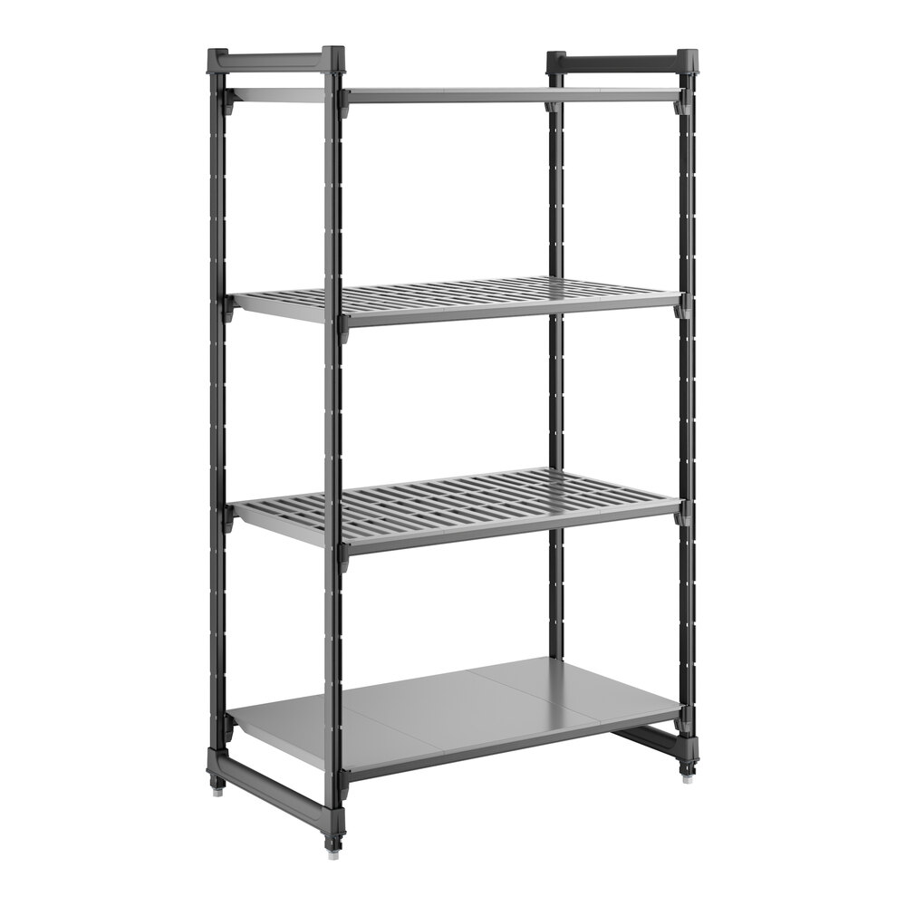 Cambro CBU244272VS4580 Camshelving® Basics Plus Stationary Starter Unit with 3 Vented Shelves and 1 Solid Shelf - 24" x 42" x 72"