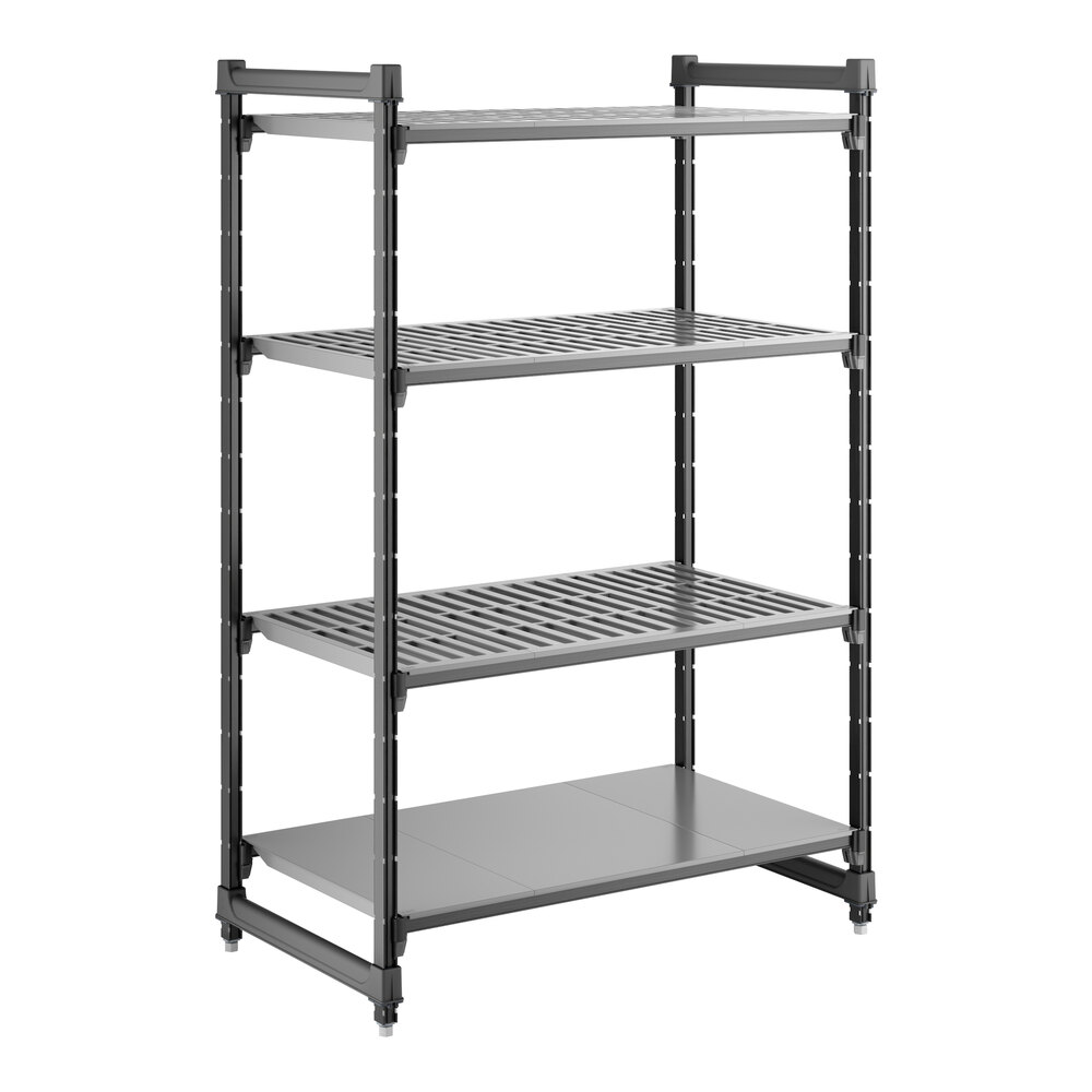 Cambro CBU244264VS4580 Camshelving® Basics Plus Stationary Starter Unit with 3 Vented Shelves and 1 Solid Shelf - 24" x 42" x 64"