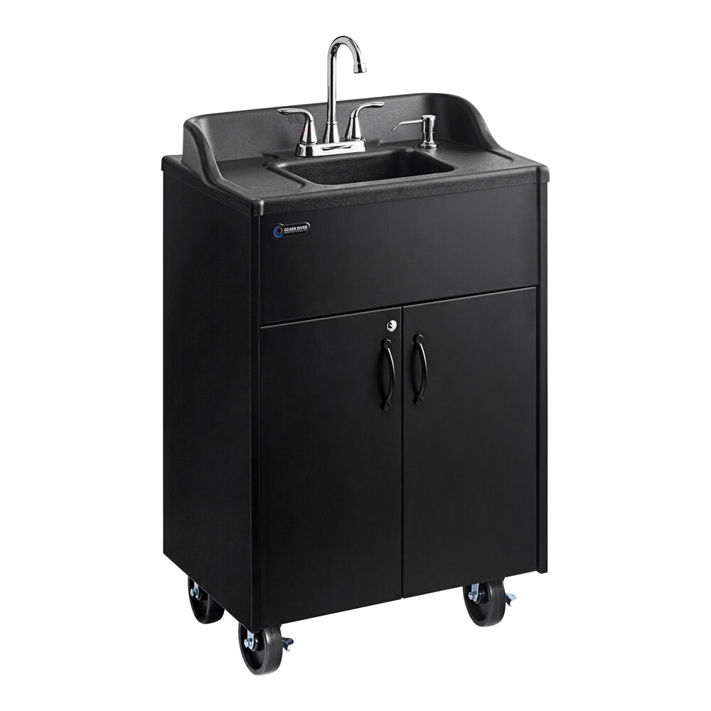 Ozark River Manufacturing ADSTK-AB-AB1N Premier Black Portable Hot Water Hand Sink with Laminate Cabinet and Single Basin