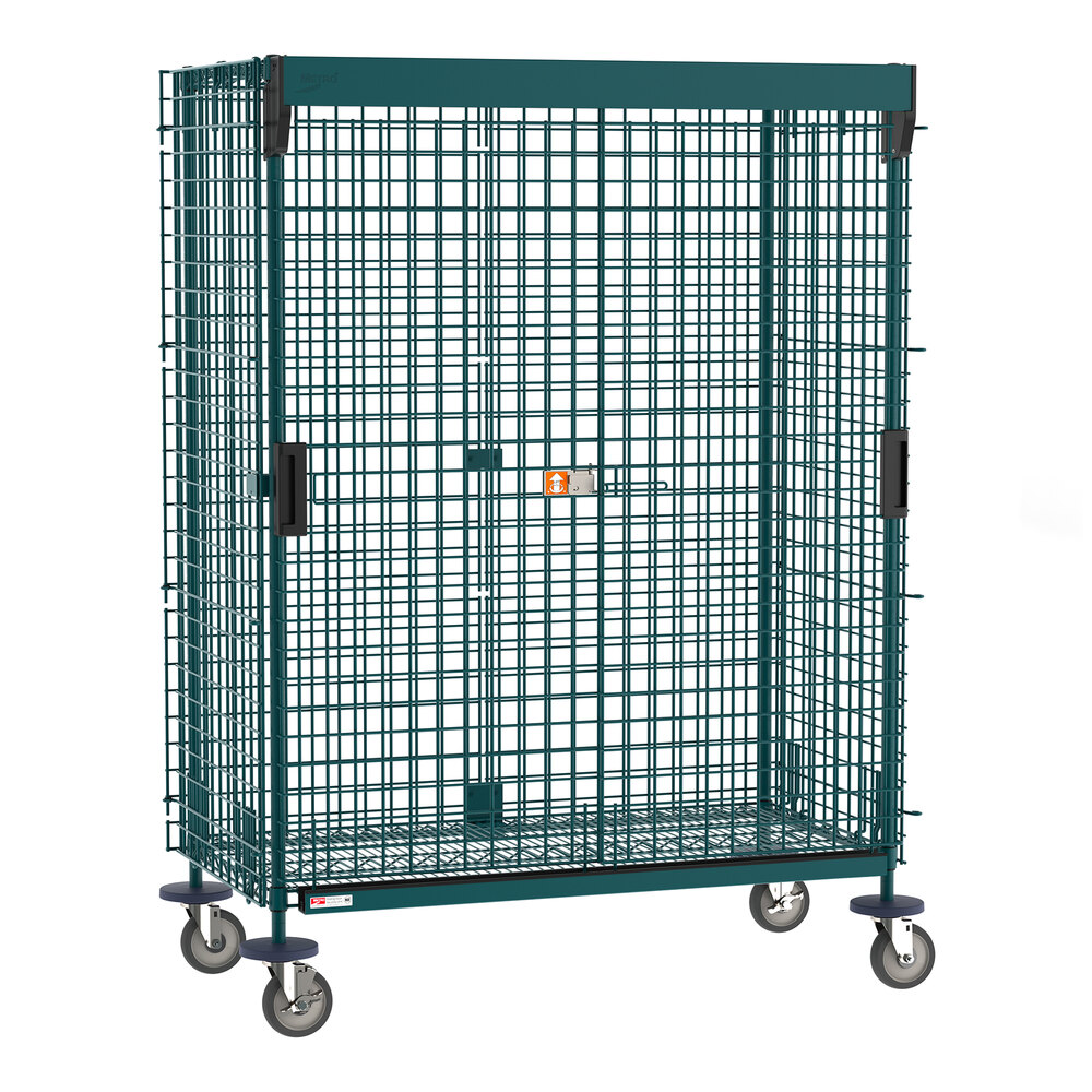 Metro SEC55EK3-SL Super Erecta 28 1/2" x 52 3/4" x 68 1/2" Metroseal Green Epoxy Mobile Security Unit with SlideSecure Sliding Doors