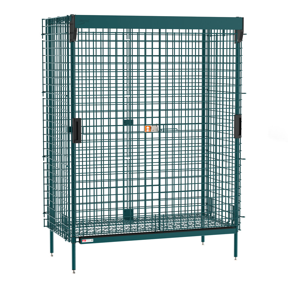 Metro SEC55K3-SL Super Erecta 28 1/2" x 50 1/2" x 66 13/16" Metroseal Green Epoxy Stationary Security Unit with SlideSecure Sliding Doors
