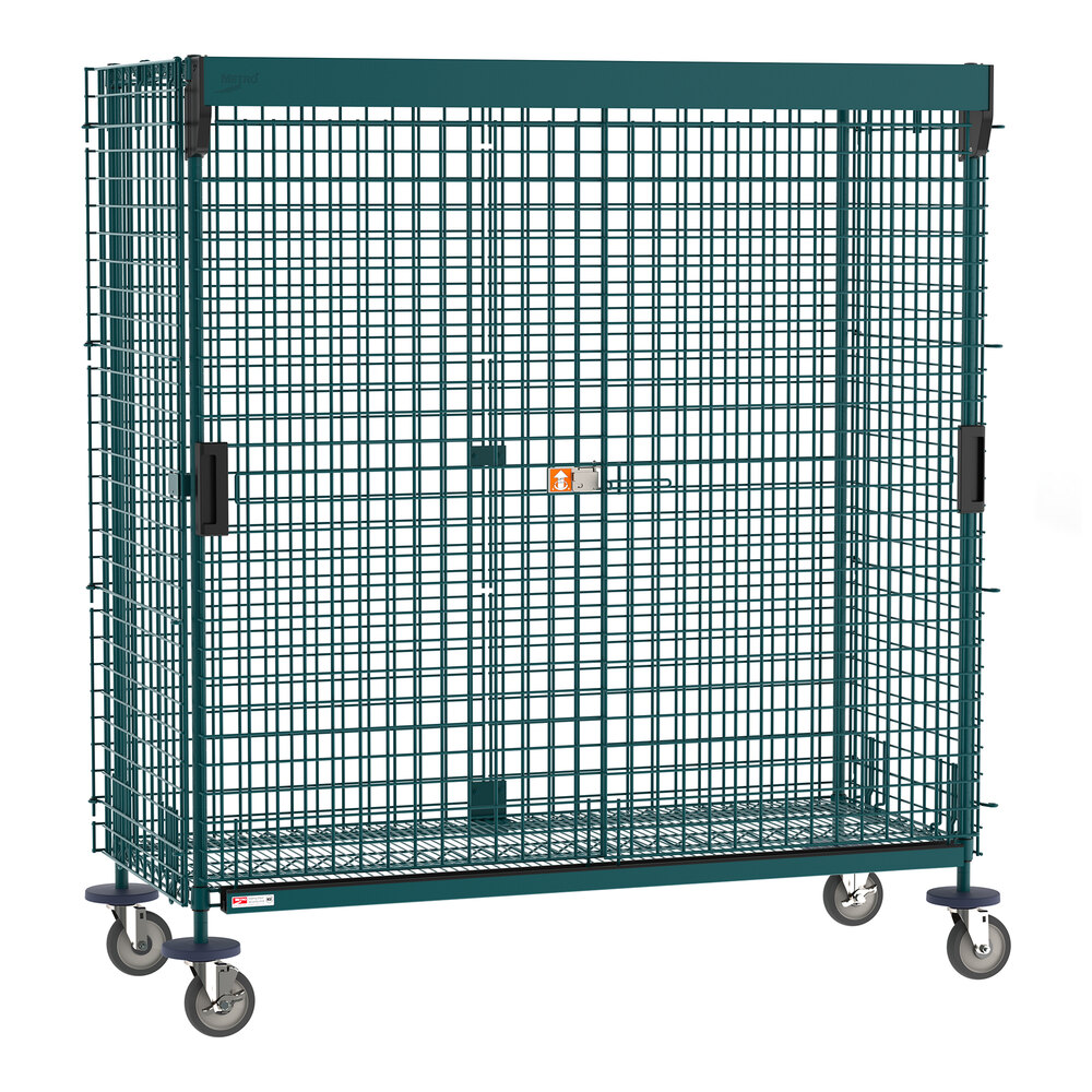 Metro SEC56EK3-SL Super Erecta 28 1/2" x 65" x 68 1/2" Metroseal Green Epoxy Mobile Security Unit with SlideSecure Sliding Doors