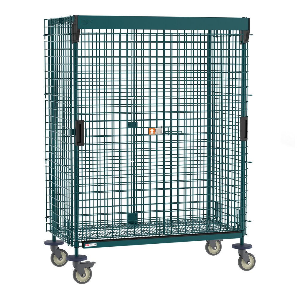 Metro SEC55VK3-SL Super Erecta 28 1/2" x 52 3/4" x 68 1/2" Metroseal Green Epoxy Mobile Security Unit with SlideSecure Sliding Doors and Polymer Horn Casters