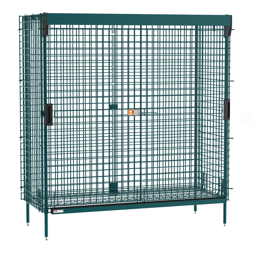 Metro SEC56K3-SL Super Erecta 28 1/2" x 62 1/2" x 66 13/16" Metroseal Green Epoxy Stationary Security Unit with SlideSecure Sliding Doors