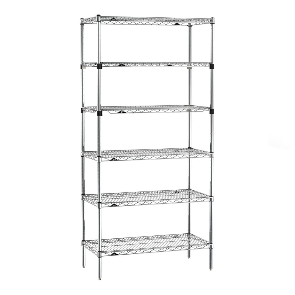 Metro Super Erecta EZ-ADD 18" x 36" Chrome 6-Shelf Stationary Shelving Unit with 74" Posts