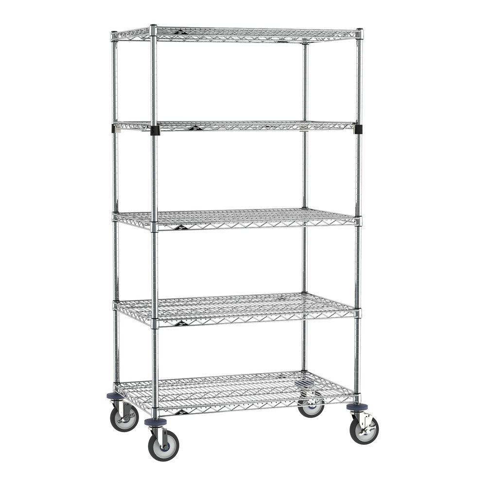 Metro Super Erecta EZ-ADD 24" x 36" Chrome 5-Shelf Mobile Shelving Unit with 63" Posts
