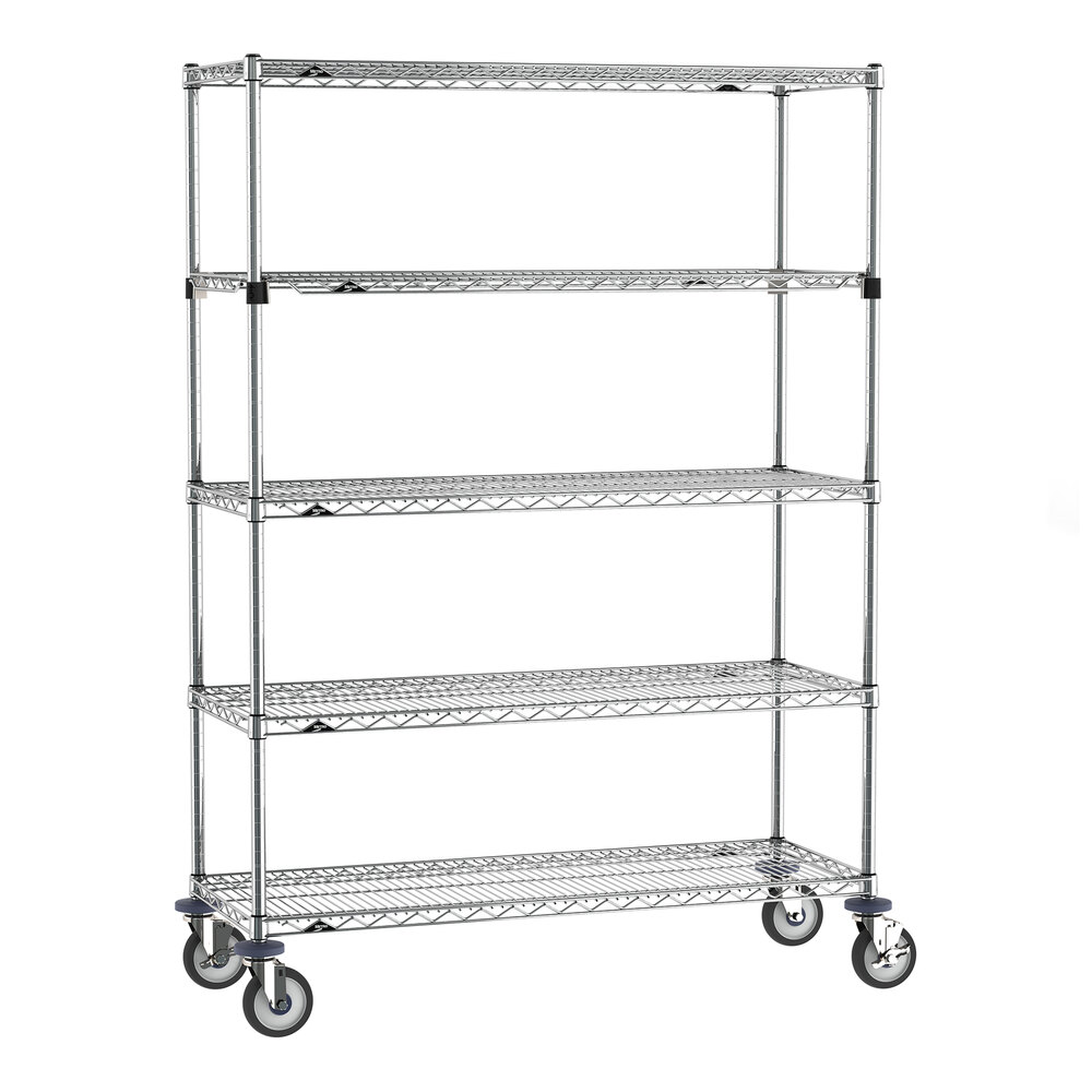 Metro Super Erecta EZ-ADD 18" x 48" Chrome 5-Shelf Mobile Shelving Unit with 63" Posts