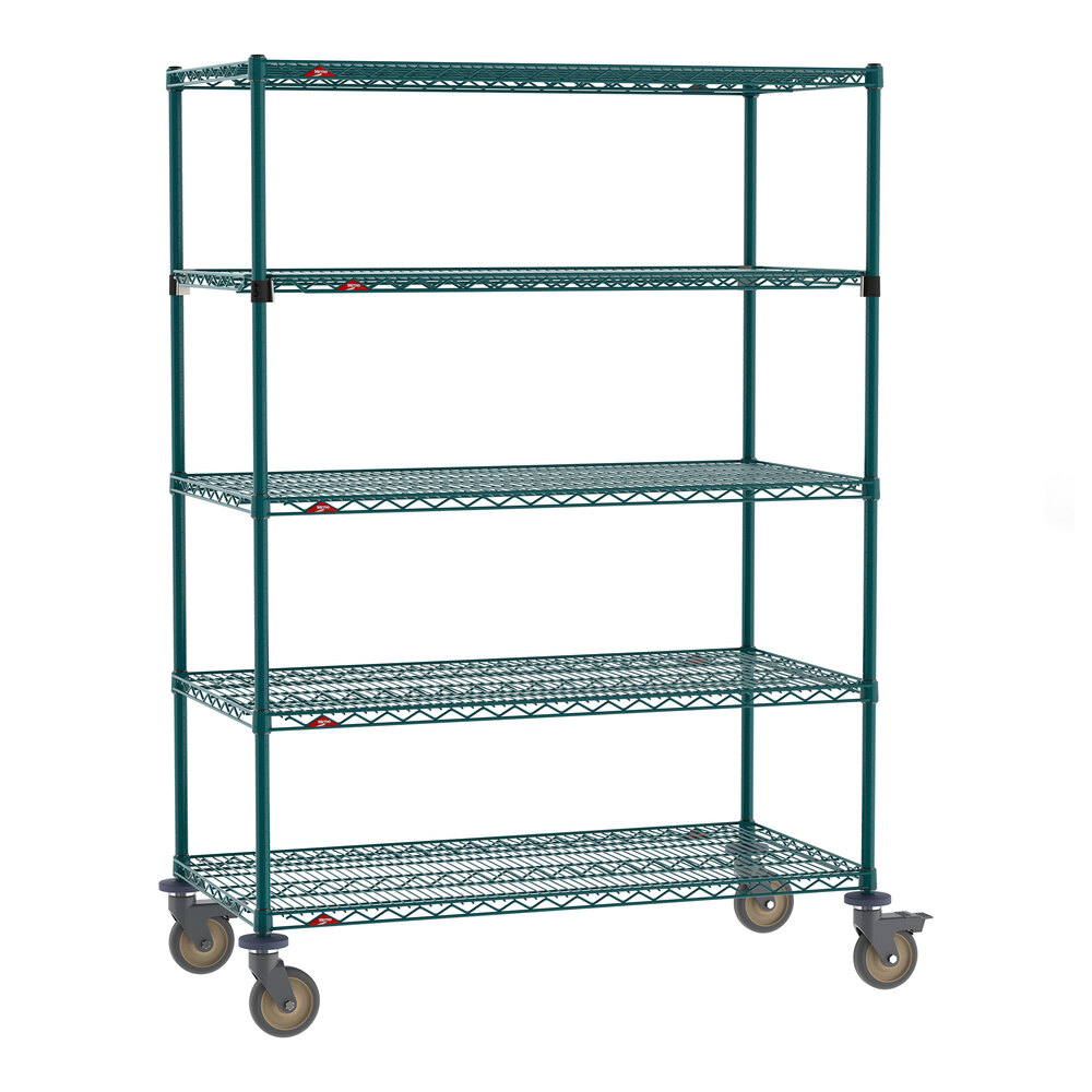 Metro Super Erecta EZ-ADD 24" x 48" Metroseal Green Epoxy 5-Shelf Mobile Shelving Unit with 63" Posts