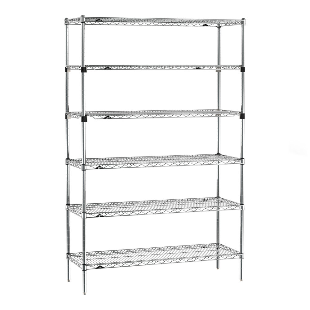 Metro Super Erecta EZ-ADD 18" x 48" Chrome 6-Shelf Stationary Shelving Unit with 74" Posts