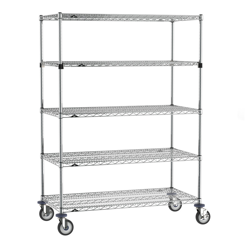 Metro Super Erecta EZ-ADD 24" x 48" Chrome 5-Shelf Mobile Shelving Unit with 63" Posts