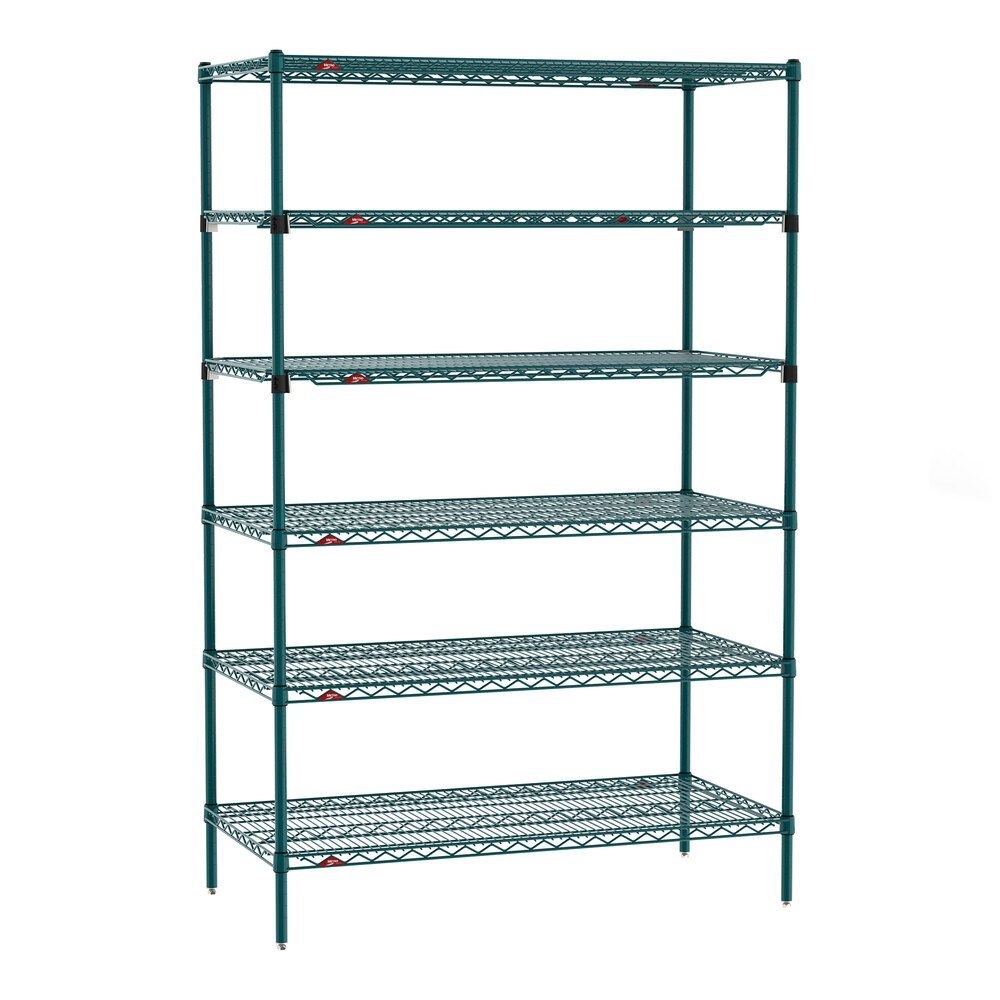Metro Super Erecta EZ-ADD 24" x 48" Metroseal Green Epoxy 6-Shelf Stationary Shelving Unit with 74" Posts
