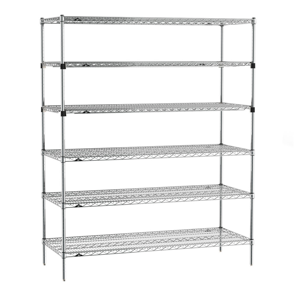 Metro Super Erecta EZ-ADD 24" x 60" Chrome 6-Shelf Stationary Shelving Unit with 74" Posts