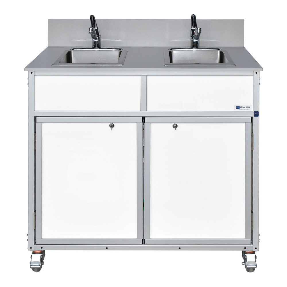 Monsam NS-002-WHITE White Double Basin Portable Self-Contained Sink