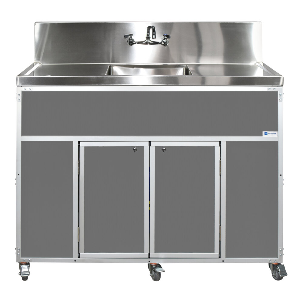 Monsam PSE-2001LA-GRAY Gray Single Deep Basin Portable Commercial Sink with 2 Drainboards