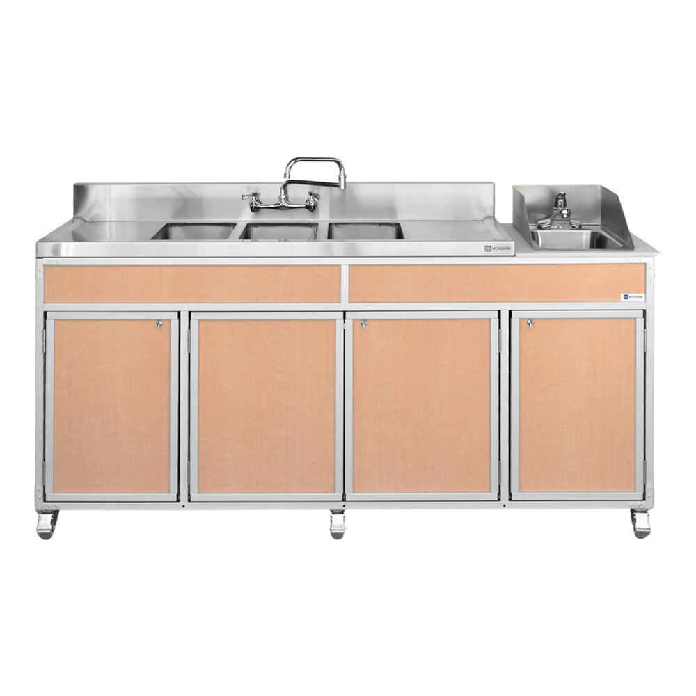 Monsam NS-004DB-MAPLE Maple Four Basin Portable Self-Contained Sink with 2 Drainboards