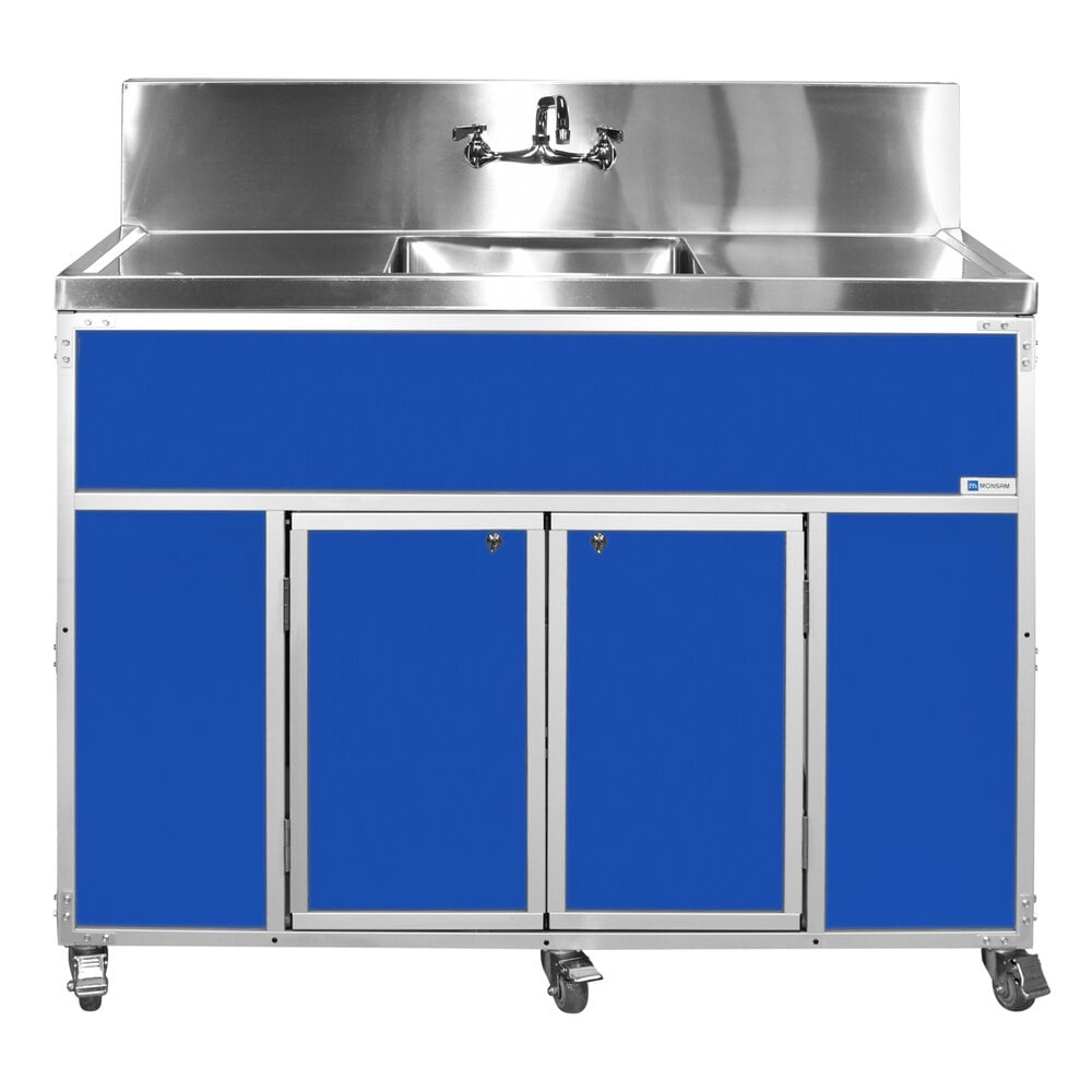Monsam PSE-2001LA-BLUE Blue Single Deep Basin Portable Commercial Sink with 2 Drainboards