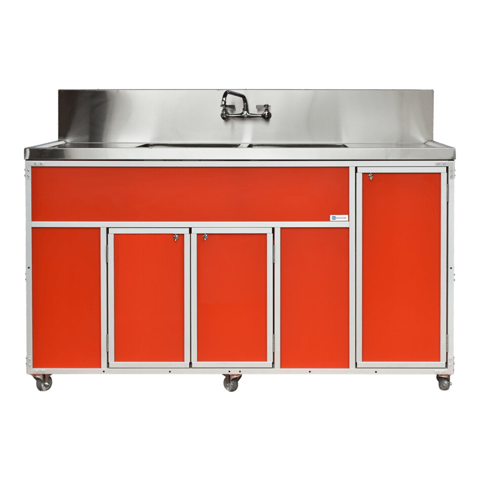 Monsam PSE-2002LA-RED Red Double Deep Basin Portable Commercial Sink with 2 Drainboards