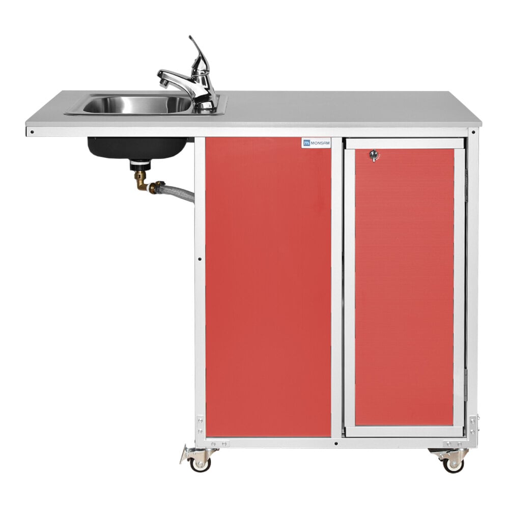 Monsam NS-2020-RED Red Wheelchair Accessible Portable Self-Contained Sink