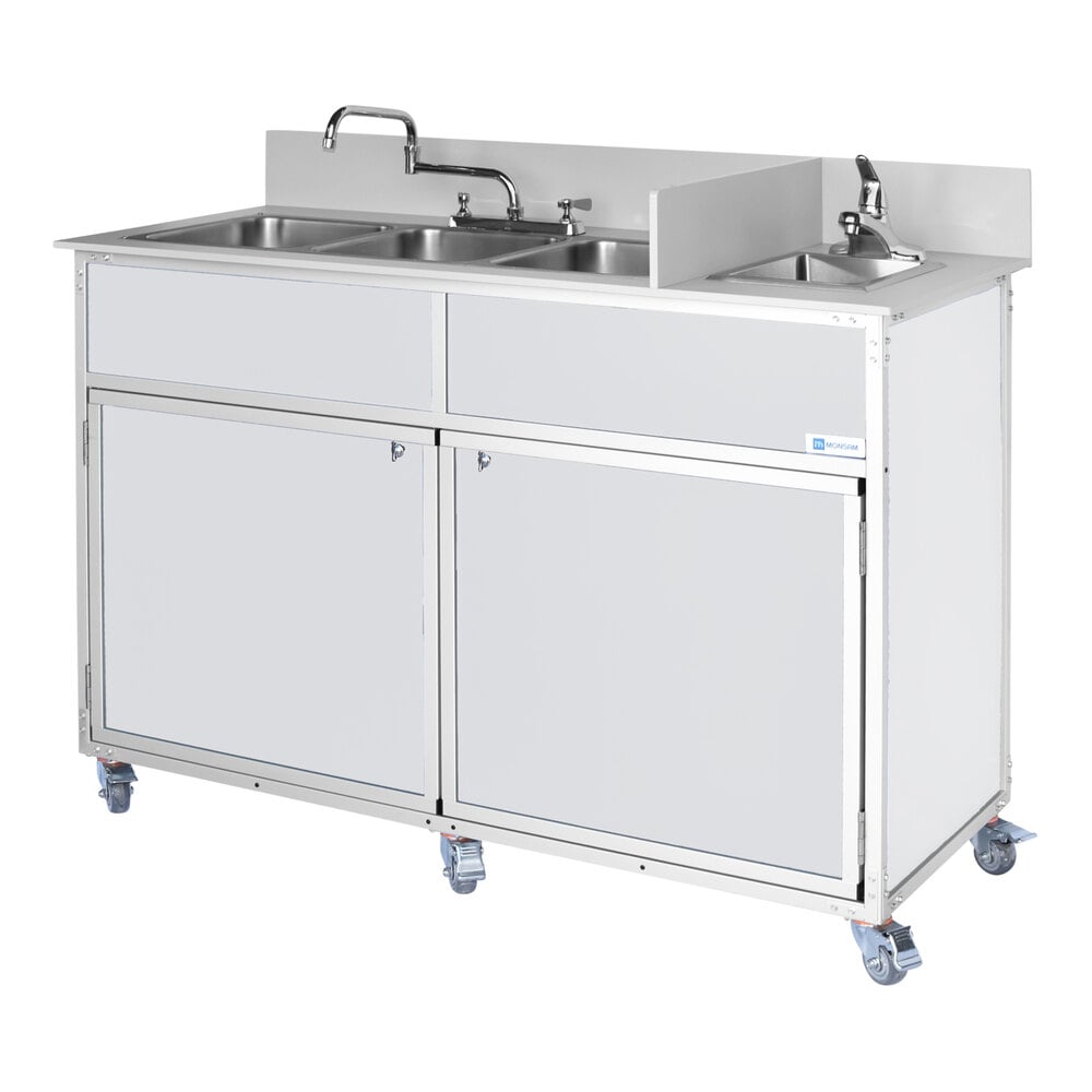 Monsam PSE-2004R-WHITE White Four Deep Basin Portable Commercial Sink