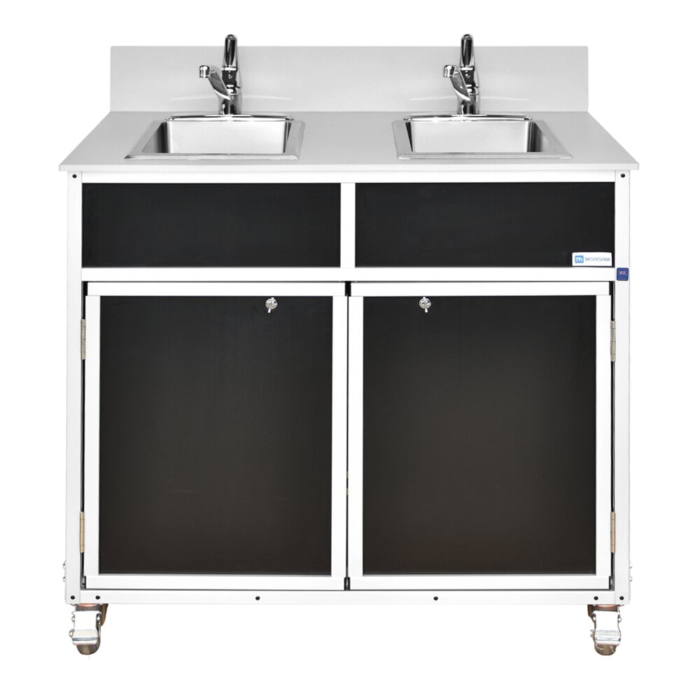 Monsam NS-002-BLACK Black Double Basin Portable Self-Contained Sink