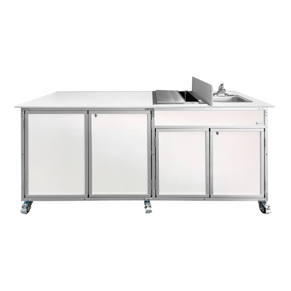 Monsam NS-FSC-003-WHITE White Single Basin Portable Self-Contained Sink with Ice Bin