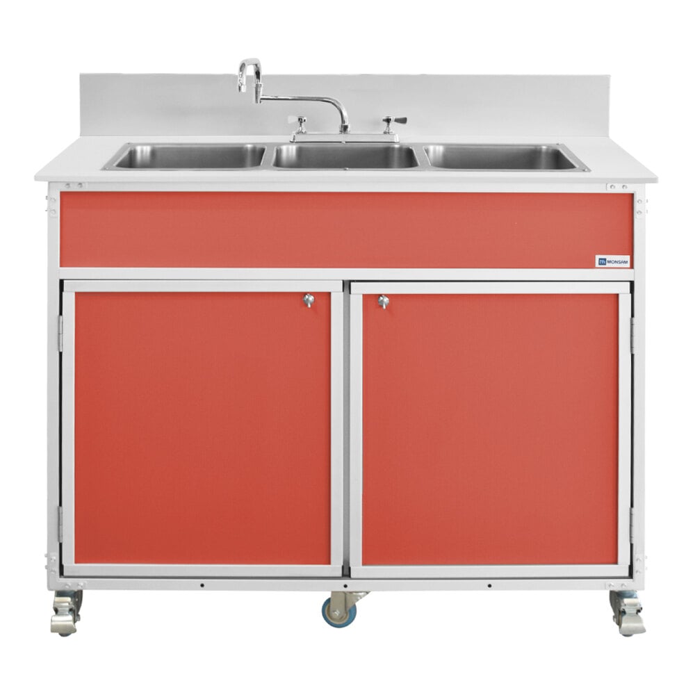 Monsam PSE-2003R-RED Red Three Deep Basin Portable Commercial Sink