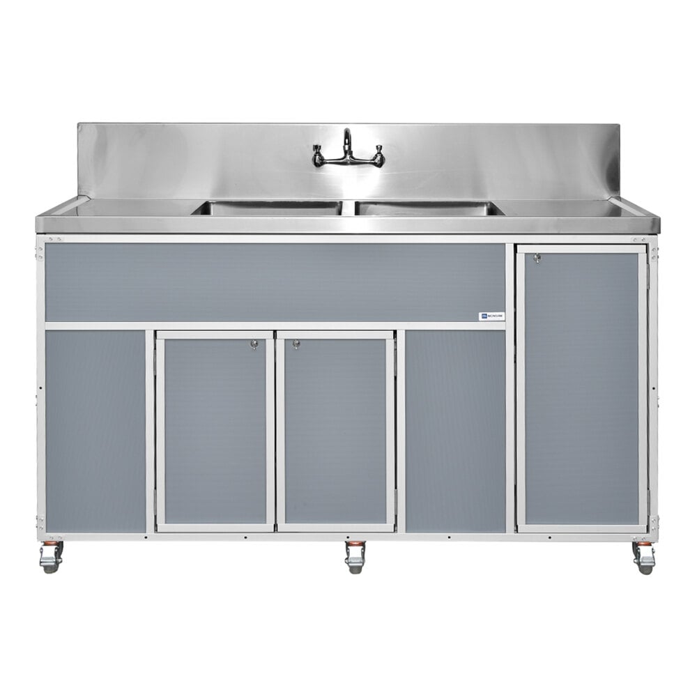 Monsam PSE-2002LA-GRAY Gray Double Deep Basin Portable Commercial Sink with 2 Drainboards