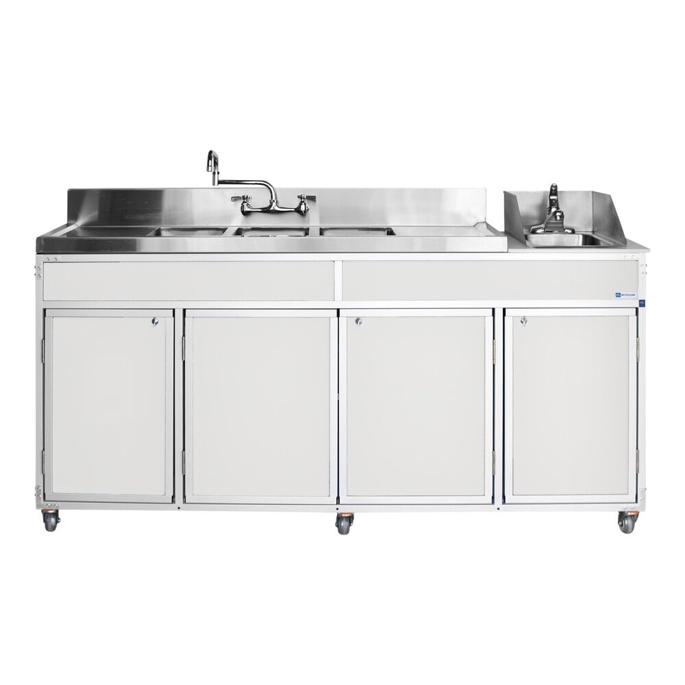 Monsam NS-004DB-WHITE White Four Basin Portable Self-Contained Sink with 2 Drainboards