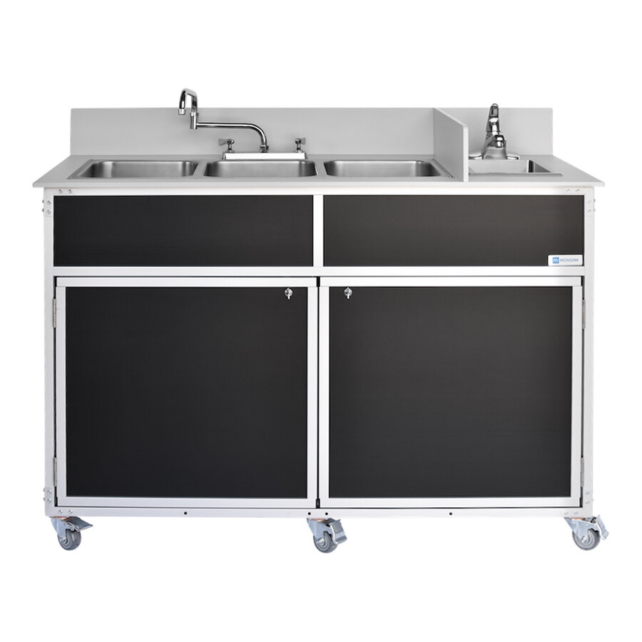 Monsam PSE-2004R-BLACK Black Four Deep Basin Portable Commercial Sink