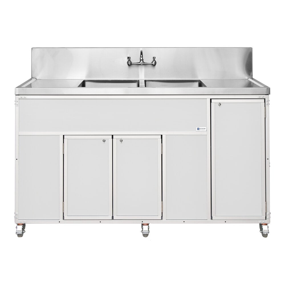 Monsam PSE-2002LA-WHITE White Double Deep Basin Portable Commercial Sink with 2 Drainboards